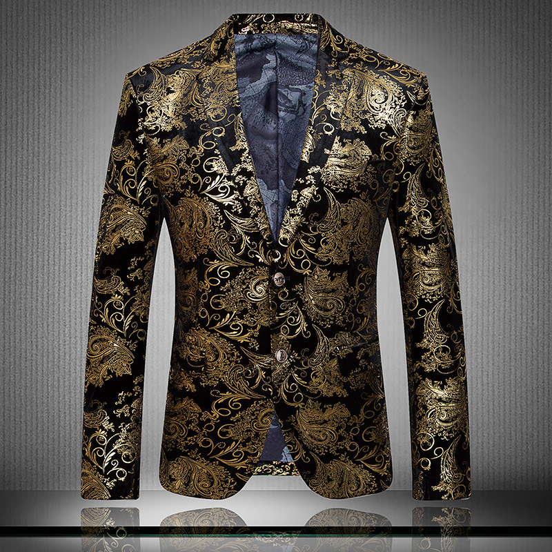 Wholesale-High quality men's business casual suit jacket new popular gold foil stamping golden suit two button suit blazer men