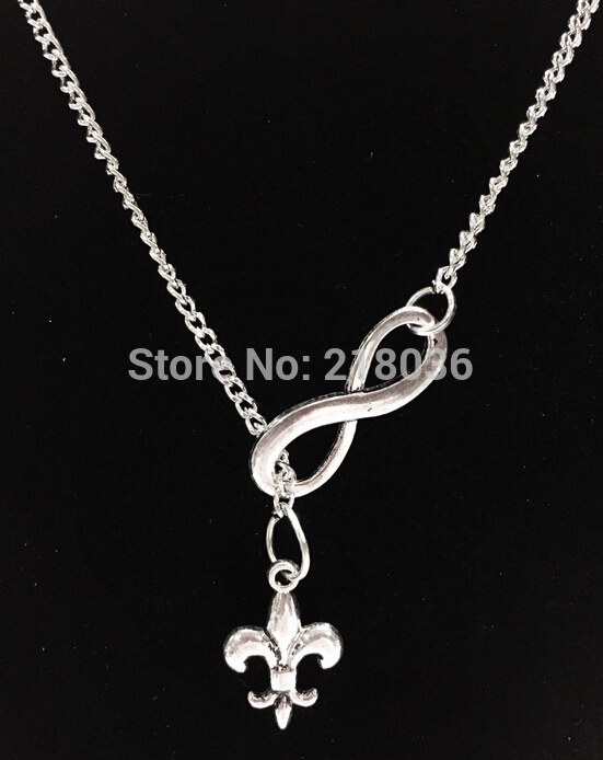 10 PCS Vintage Argent Infinity Fleur De Lis Colliers Charms Foulard Pull Chaîne Couple ColliersPendentifs Bijoux De Mode Pour Femme L428