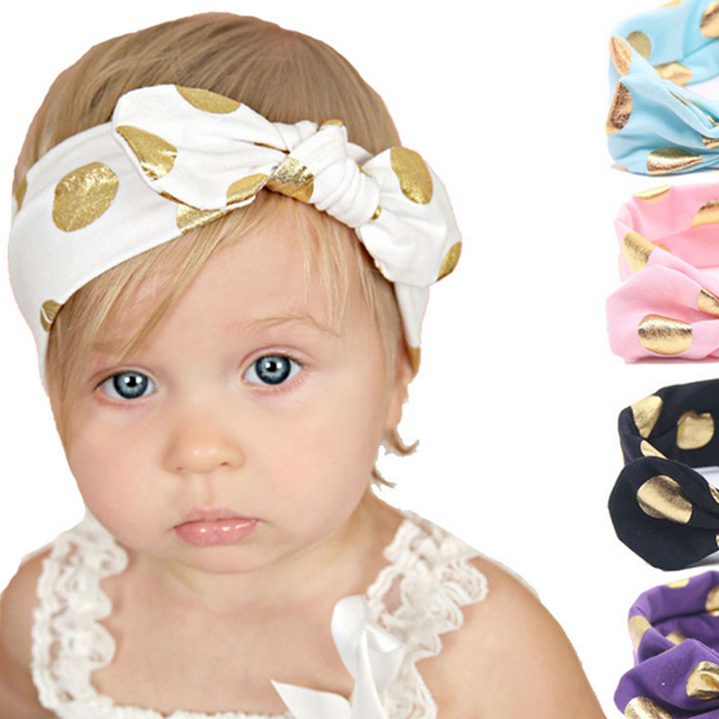 

Hot Fashion Baby Bunny Ear Cotton Headband 12Colors Baby Gold Dot Headwear Rabbit Ears Babe Hair Accessories, Many colors to choose