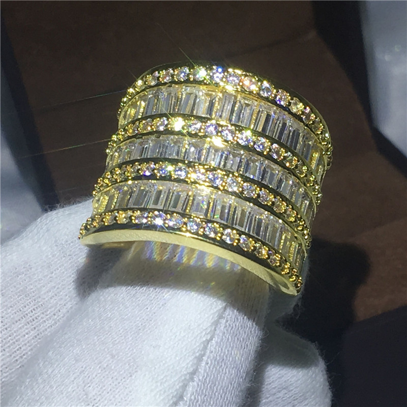 

2017 Luxury Big ring Yellow Gold Filled Engagement wedding band rings for women men T-shape 5A zircon crystal Bijoux