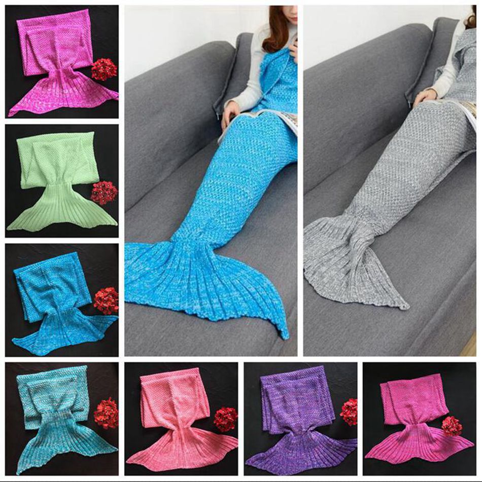 

Mermaid Tail Blankets 90*50cm Kids Girls Children Soft Warm Crocheted Comfortable Knitted Sleeping Bags 14 Colors 10pcs L-OA3622, As picture