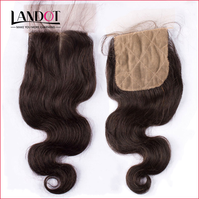 

Silk Base Closure Brazilian Malaysian Peruvian Indian Cambodian Body Wave Human Hair Silk Lace Closures Free/Middle/3 Way Part Hidden Knots, Natural color