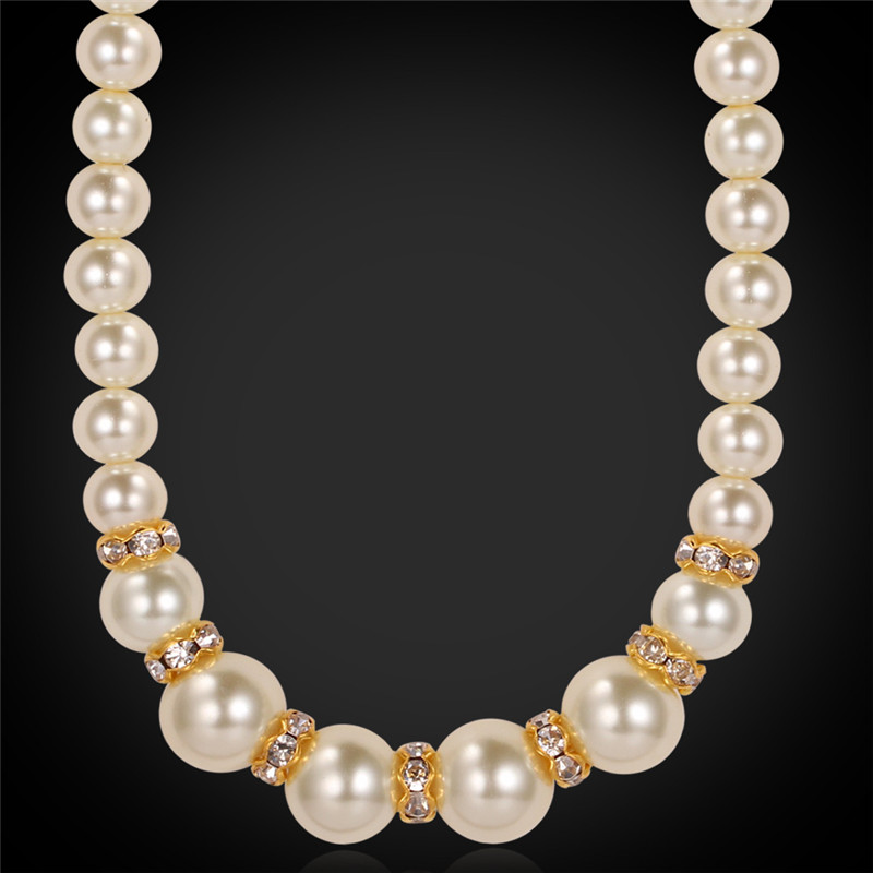 

High Quality Synthetic Pearl Necklace 18K Real Gold Plated Fashion Jewelry for Women Rhinestone Crystal Beaded Necklace