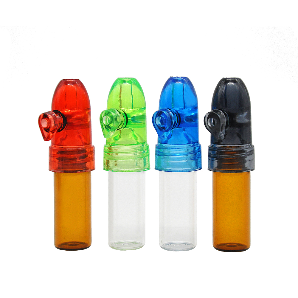

24 pcs/Lot Plastic Glass 67MM Snuff Dispenser Bullet Rocket Shape Snorter Sniffer Pill Box Nasal Case