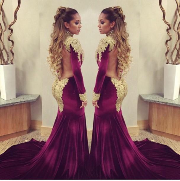 

2022 Burgundy Arabic Velvet New vestido de festa Evening Dresses Long Sleeve Lace Appliques Beads Mermaid Backless Prom Celebrity Dresses BO7424, Dark green