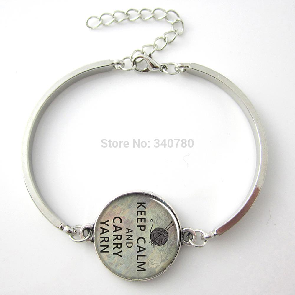 

1 pc/lot Keep Calm and Carry Yarn knitters pendant, knitting bracelet charm, knitting jewelry, glass charm bracelet&bangle.