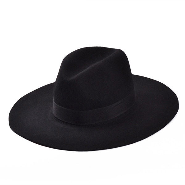 

Wholesale-Fashion Vintage Lady Girls Wide Brim Wool Felt Fedora Hat black Floppy Cloche, cowboy hat for men and women Free Shipping, Blue;gray