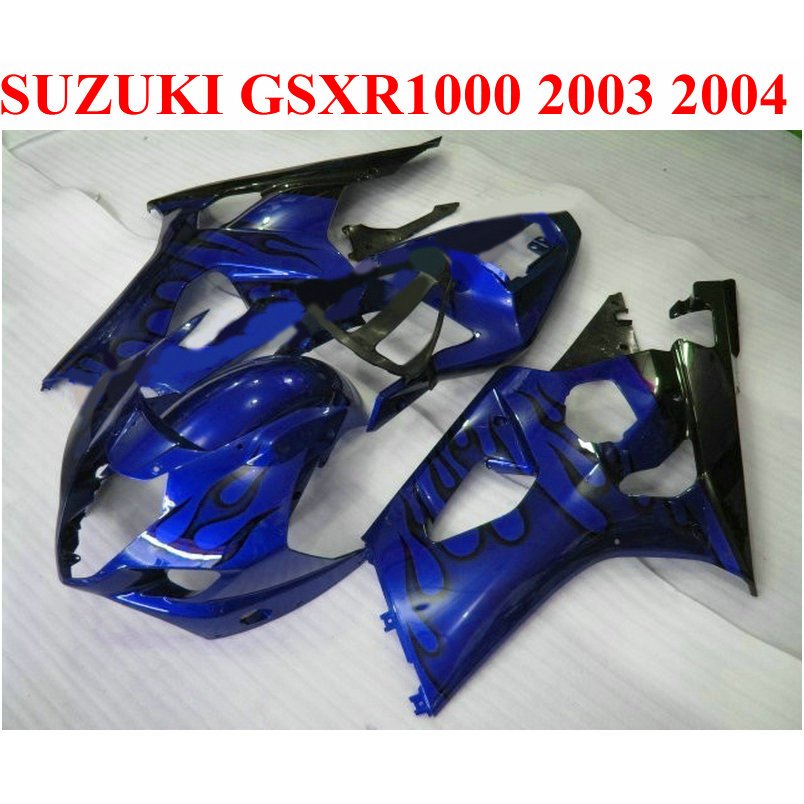 

Plastic Fairing kit for SUZUKI 2003 2004 GSXR1000 fairing set K3 k4 GSX-R1000 03 04 black flames in blue plastic bodykits CQ30, Same as the picture shows