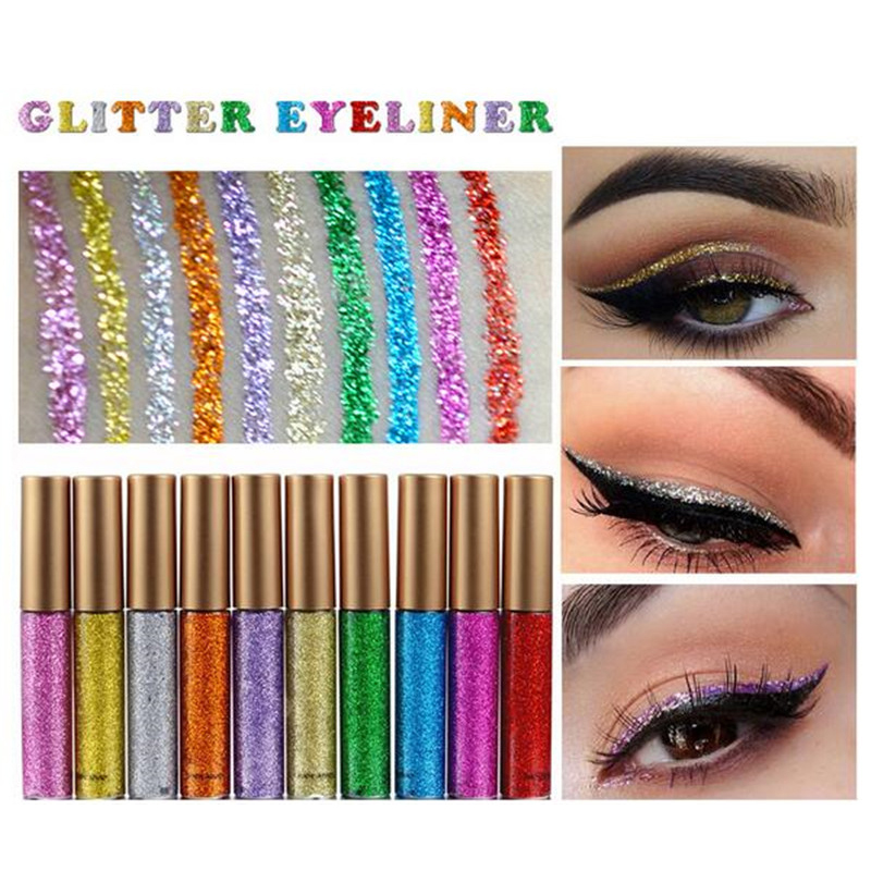 

Hot 10 Colors White Gold Glitter Eyeliner Eyeshadow Easy to Wear Waterproof Liquid Eyeliner Makeup shinny shimmer Eye Liner