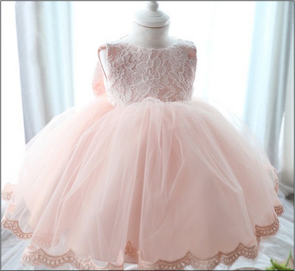 

Infant Baby Christening Dresses For 2019 %100 Actual Photo Lace Toddler Girls Party Princess Dress Full Month And Year Clothes Retail K366, Pink