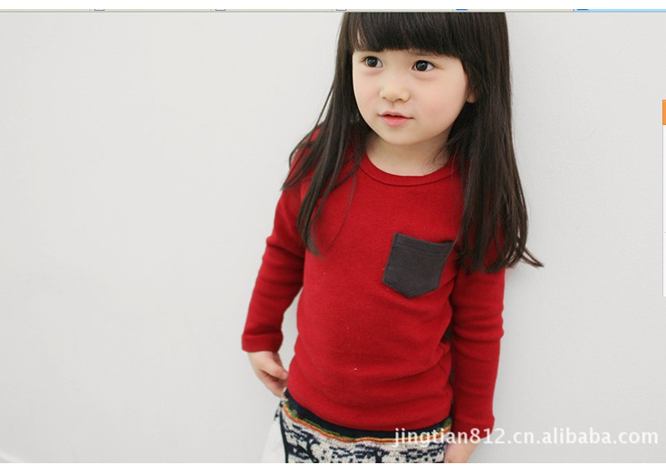 

Wholesale- children's sweater winter explosion models boys and girls candy color pocket knit bottoming sweater coat / primer shirt, Red