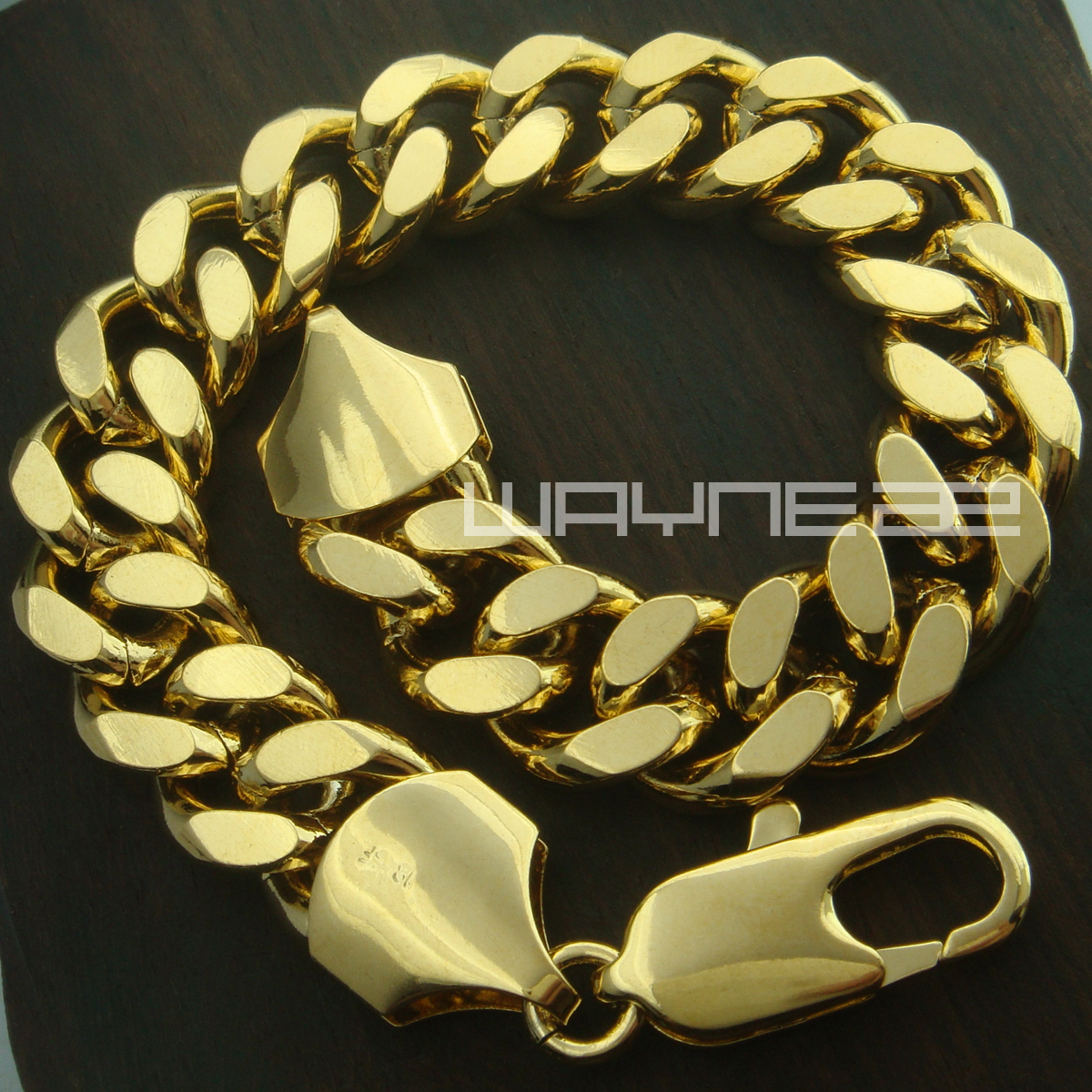 

18ct yellow gold GF curb rings link chain solid mens womens bracelet bangle B147