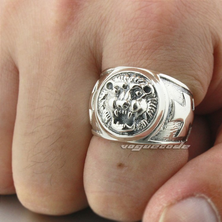 

Lion Cross 925 Sterling Silver Mens Biker Rocker Punk Ring 8S007 US Size 8~14 Free Shipping