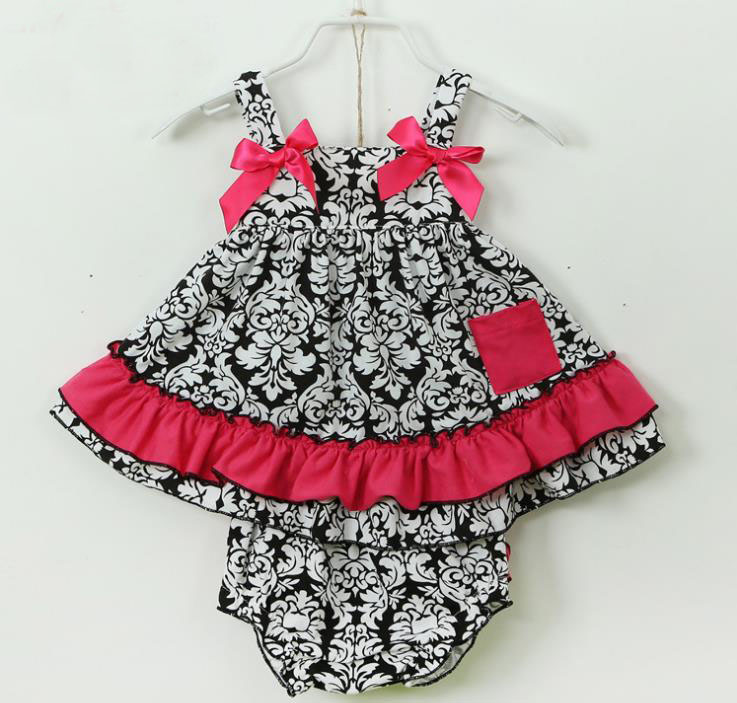 

New Summer Baby Girls Flower Bow Ruffles Dress PP Shorts 2 pcs Outfits Set Green Toddler Baby Sets Cotton Sports Infant Clothing 11210, As the picture
