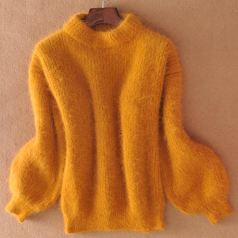 Wholesale- Autumn Winter Fashion Casual Lantern Sleeve Casual loose O Neck thick pullover female turtleneck solid ladies sweater women