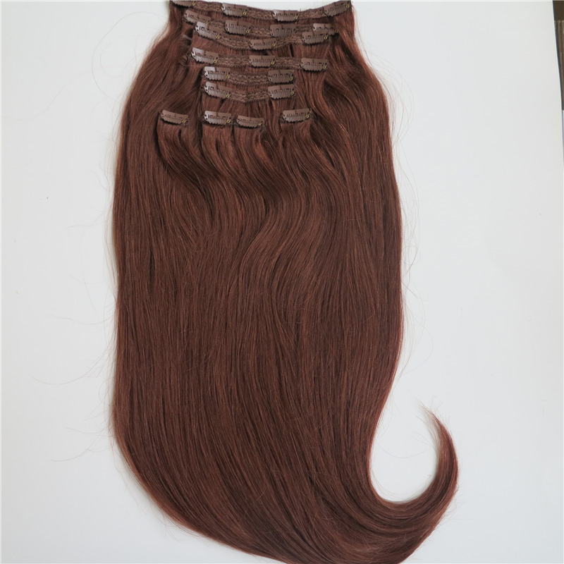 

Human Brazilian Hair Clip in Hair Dyeable Dark Auburn Brown Remy Hair Extensions Can be Bleached Customize 18