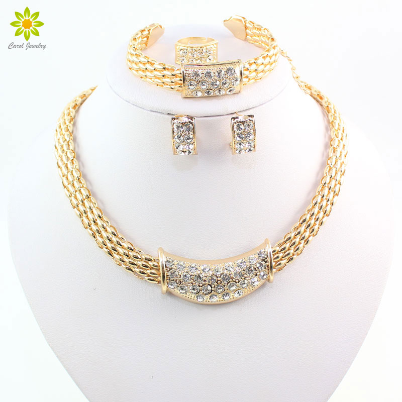 

Fashion Europe Rhinestone Wedding Jewelry Sets Gold/Silver Plated African Costume Austrian Crystal Accessories For Women