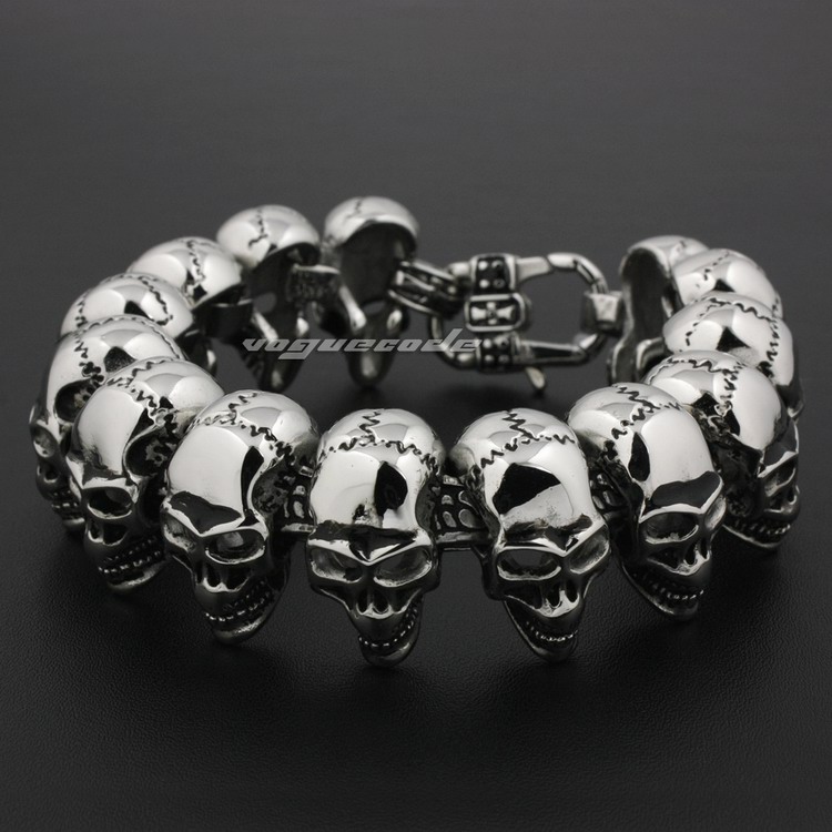 

7 Length 316L Stainless Steel Mens Skulls Biker Rocker Punk Bracelet 5Q010