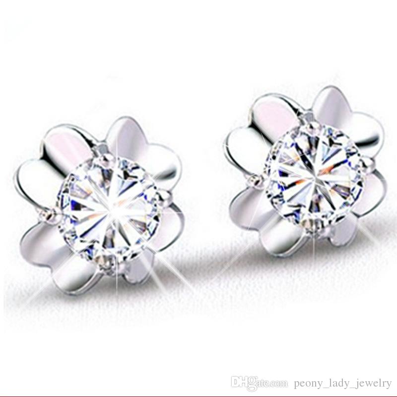 

Hot romantic charm simple crystal pure clear clover earrings 925 sterling jewelry, Golden;silver