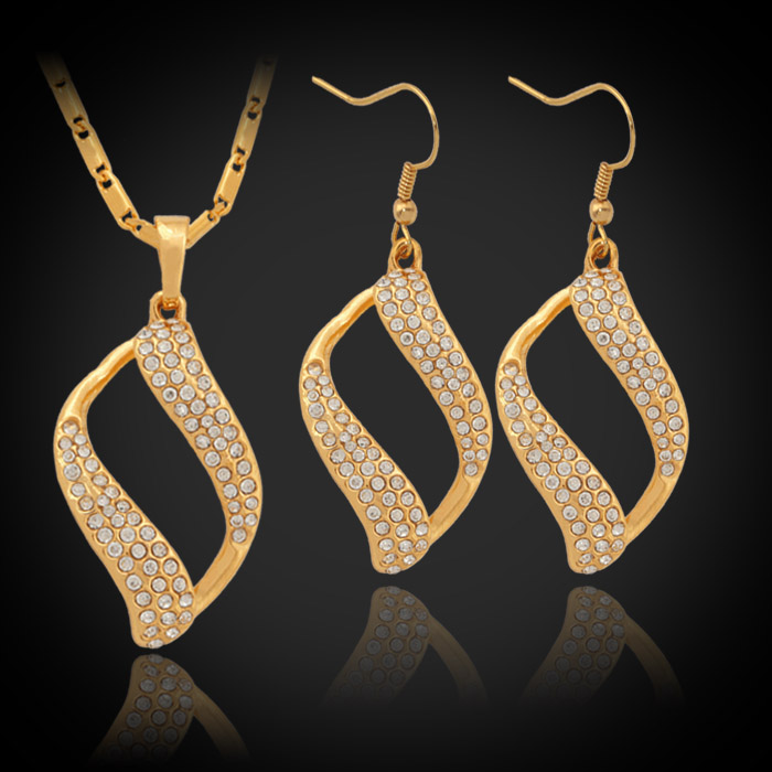 Vintage Scroll Clear Austrian Rhinestone Pendant Earrings Choker Neckace 18K Gold Plated Fashion Jewelry Set For Women YS732-image-175412247