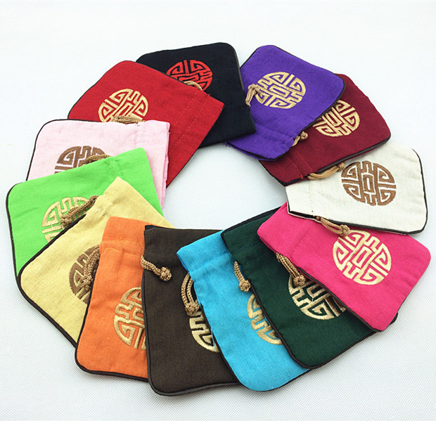 

Embroidered Small Large Cotton Linen Wedding Candy Gift Bags Chocolate Drawstring Chinese style Packaging Jewelry Coin Storage Pouches, Multi