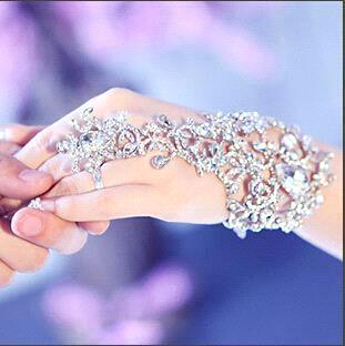 

2016 New Wedding Bridal Party Prom Jewelry Crystal Rhinestones Diamonds Bracelet With Ring Wristband Bracelet, White