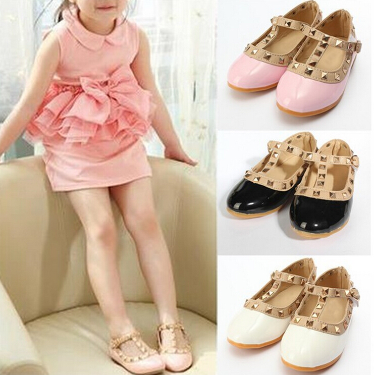 

Free Shipping 2015 summer children girls baby kids sandals Princess Shoe leather shoes tendon end rivet children shoes 4 Colors 2-12 Years, Pink