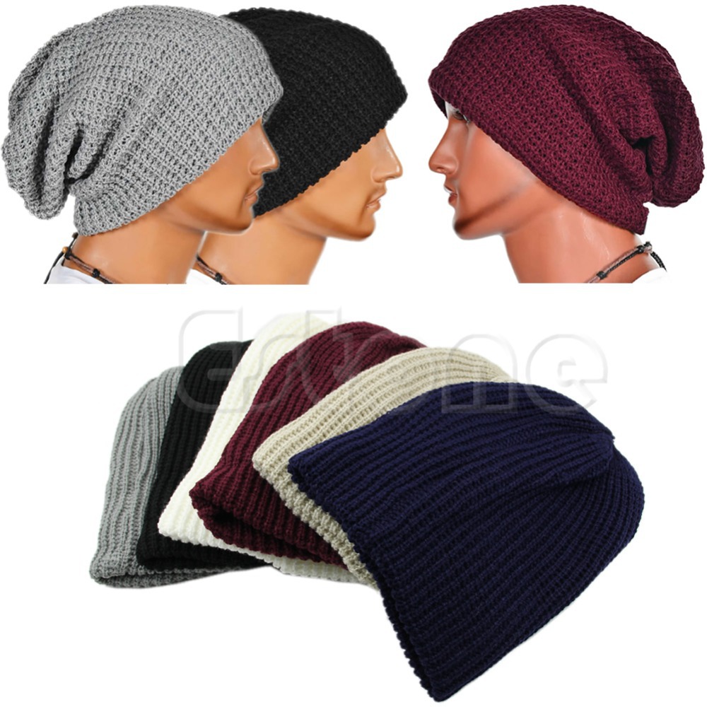 

Wholesale-Chic Men Women Unisex Warm Oversize Beanie Cap Skull Winter Slouchy Knit Ski Hat 6Colors, Wine red