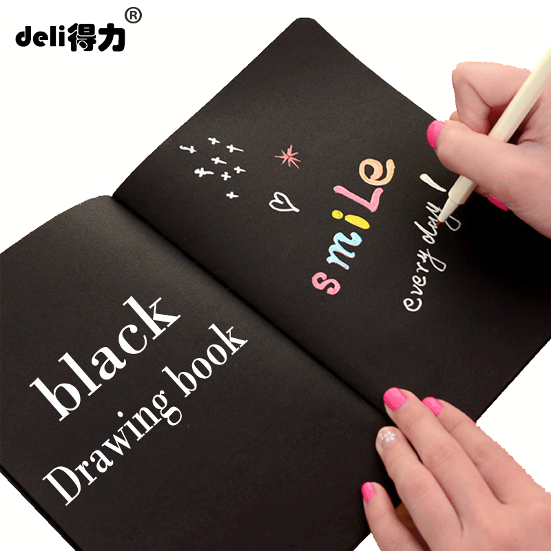 

deli A4 A5 black Sketch black paper Stationery Notepad Sketch Book For Painting Drawing Diary Journal Creative Notebook Gift