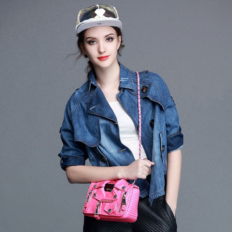 MIUCO Europe station 2015 autumn new women loose cloak button silhouette denim jacket short paragraph