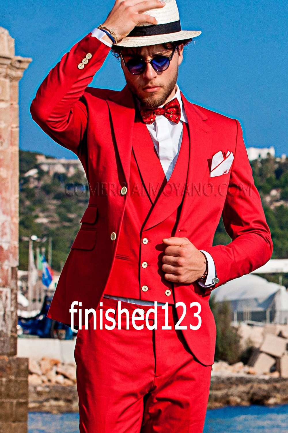 

Classic Style Two Button Red Groom Tuxedos Notch Lapel Groomsmen Best Man Blazer Mens Wedding Suits (Jacket+Pants+Vest+Tie) H:628, Same as image