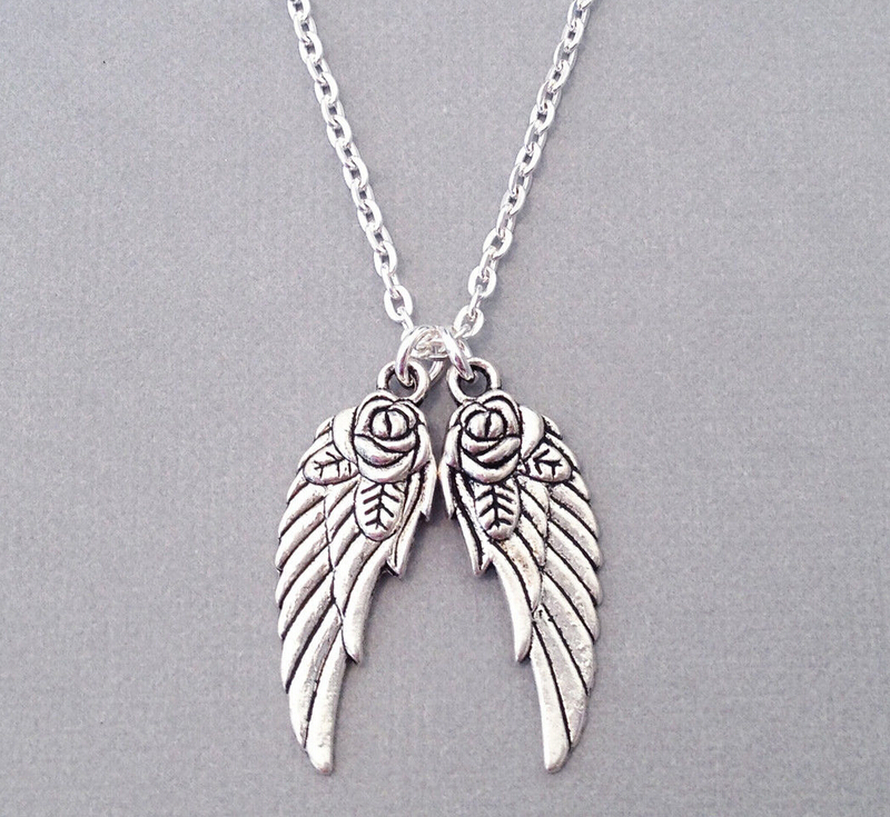 

Vintage Silver Double Angel Wings Charms Statement Chain Choker Pendant&Necklaces For Woman Clothing Fashion Jewelry Bijoux 10pcs Q613