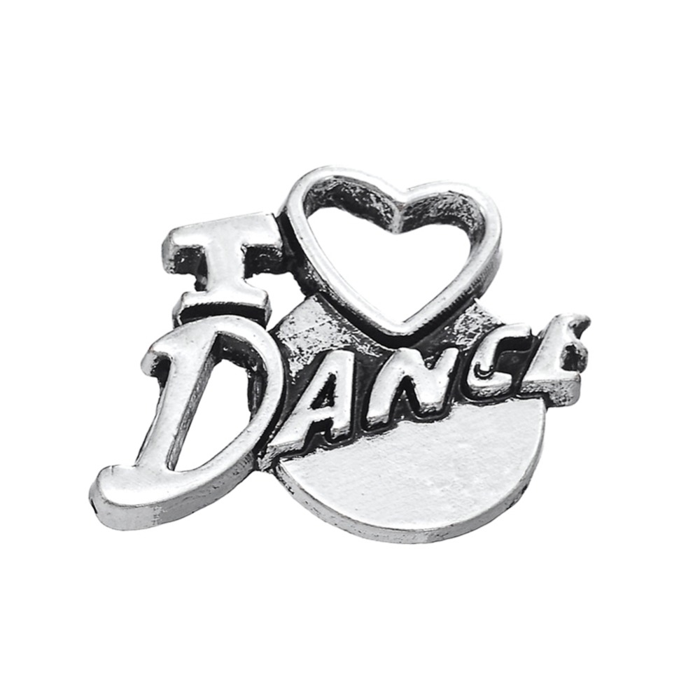 Livraison gratuite nouvelle mode facile à bricoler 10 pièces j'aime danse mot coeur creux tibétain argent charme bijoux fabrication de bijoux ada
