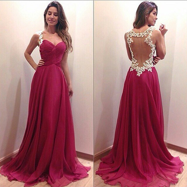 

Prom dresses 2015 Women Vintage Luxury Deep V-Neck Hollow Lace Sheer Back Chiffon Long Maxi Dress Ladies Girls Sexy Party Formal Dresses, See the pictures