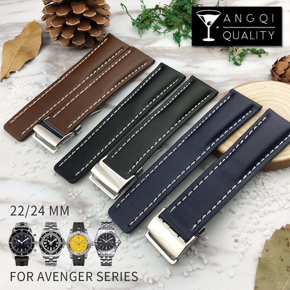 

YQ 22mm 24mm Genuine Calf Leather Watch Band For Breitling Avenger Series Watches Strap Watchband Man Fashion Wristband Black Brown