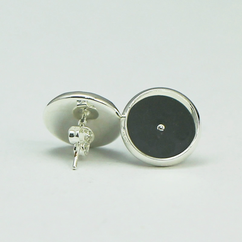 

Beadsnice stud earring base in silver plated coler round stud earring blank bezel earring trays fit 12mm cabochons or resin ID 8266