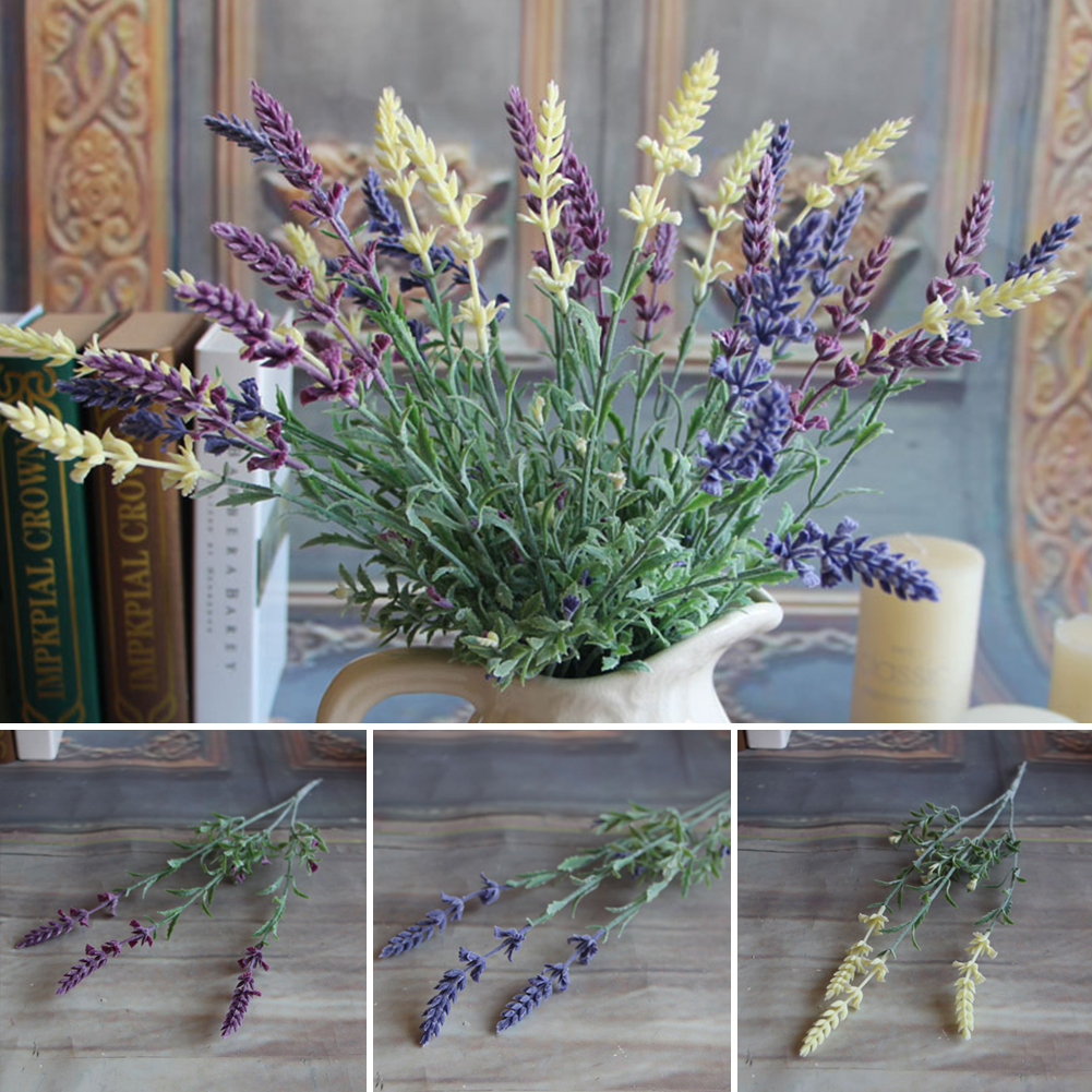 

Wholesale- Mini Fresh Green Fake Plants Artificial Bouquet Lavender Leaves Grass Wedding Garden Home Floral Decor, Gray