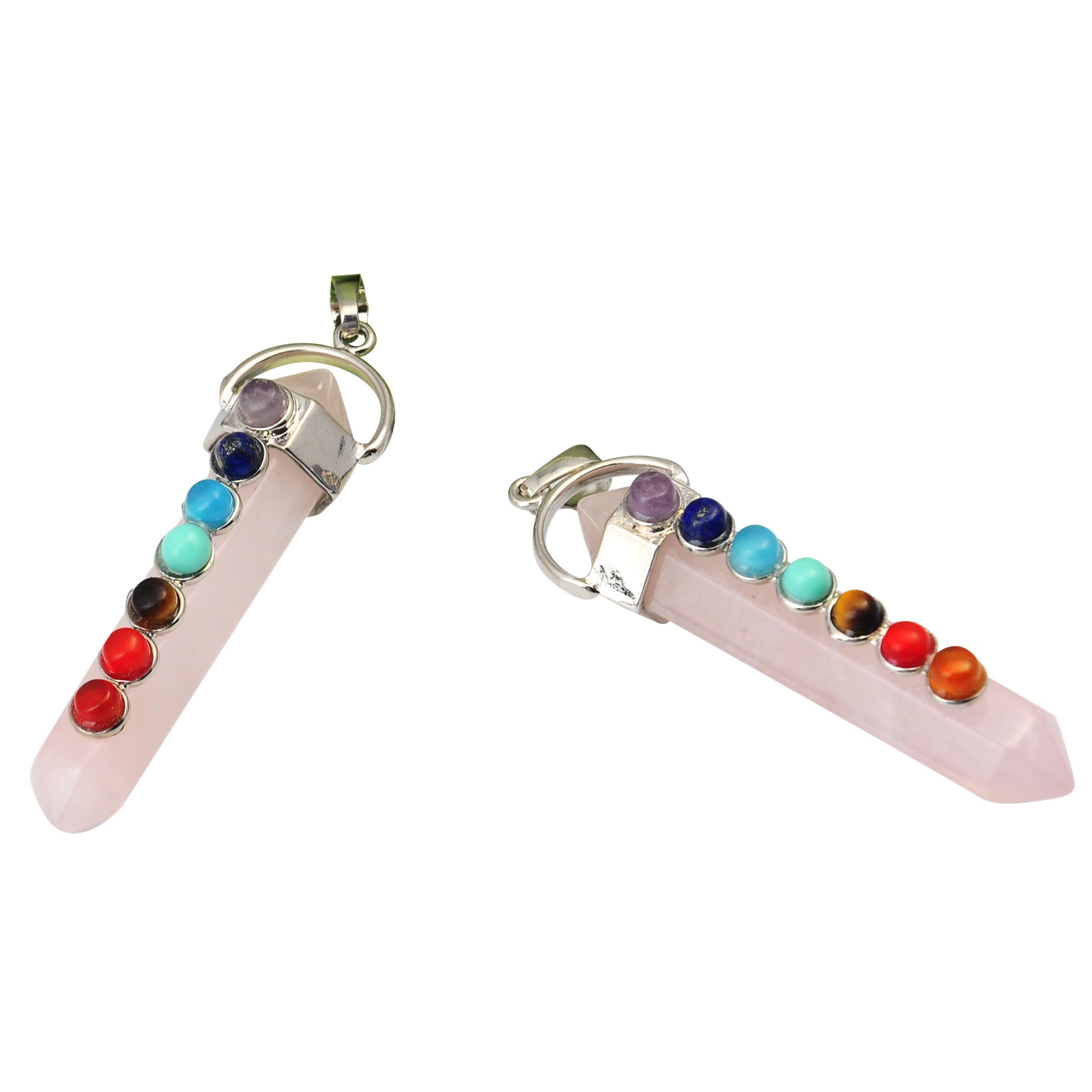 

2015 Handmade Bullet Natural Rose Quartz Gemstone Pendant with seven stone for women jewelry necklace