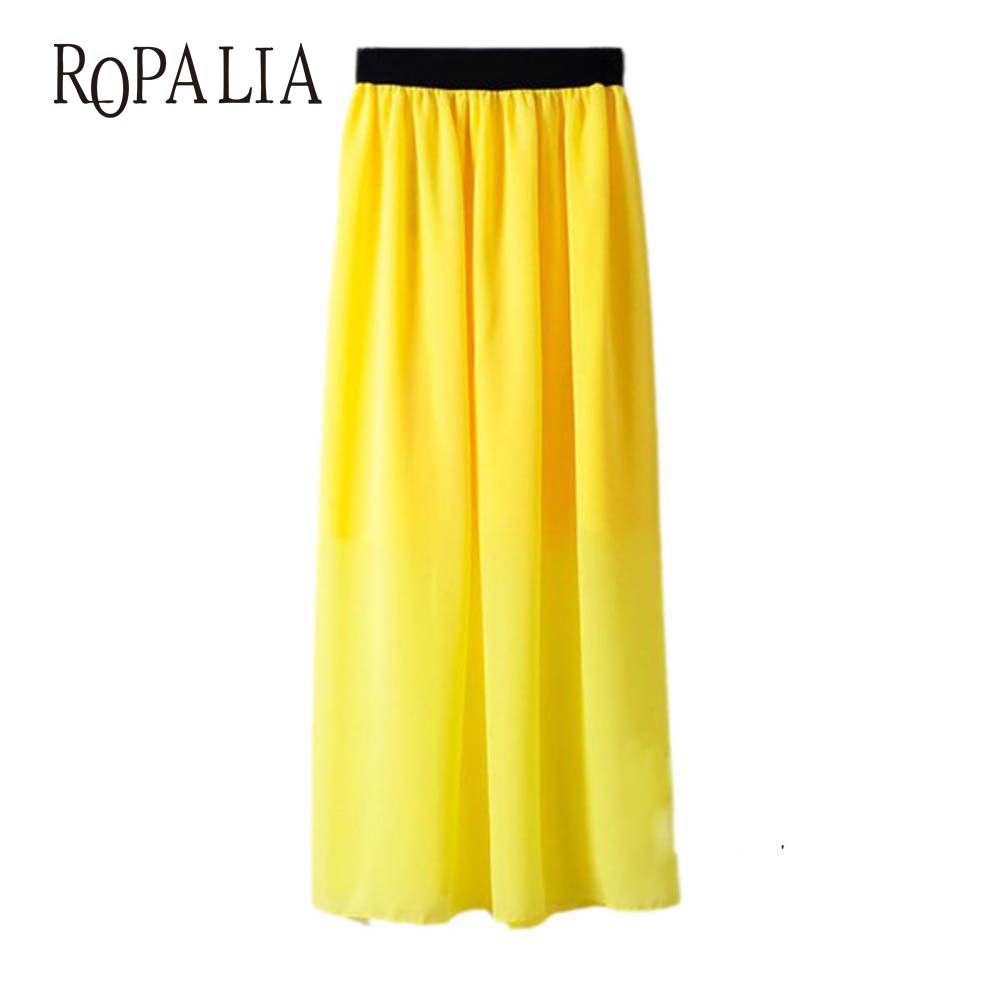 

Wholesale- Casual Lady Long Maxi Chiffon Skirts Summer Women Pleated Elastic Waist Skirt New, Black