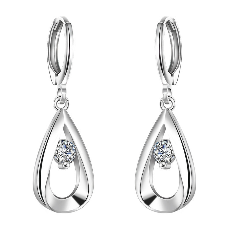 

925 Sterling Silver plated Earrings Cubic Zirconia Diamond Stud Earing for women Fashion E614, Golden;silver