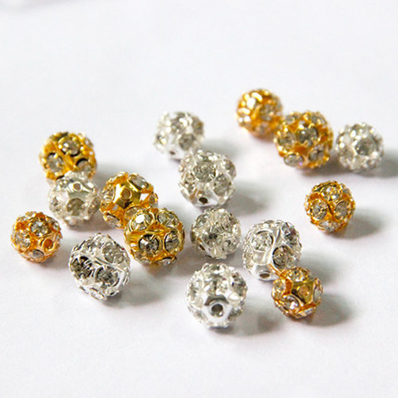 

200pcs/lot 8MM 10mm Crystal Spacer Loose Beads Gold Silver Alloy Crystal Bayberry Ball Beads Jewelry Making Accessories Diy Bead