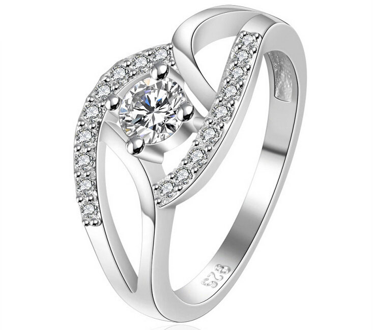 

925 Sterling Silver Plating Rings Women Ladies Luxury Wedding Austrian Crystal Rings Party Dress Zircon jewelry, Slivery;golden