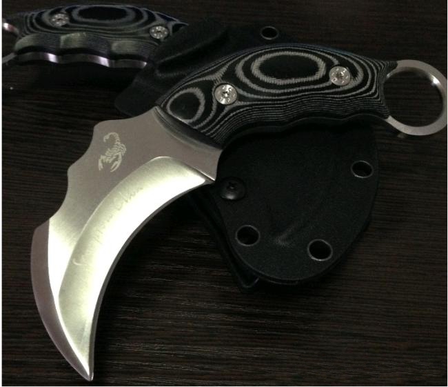 

Scorpion Claw Karambit Pocket knife Fixed Blade combat camping Knives micarta handle leather shealth Christmas gift 1pcs Adru