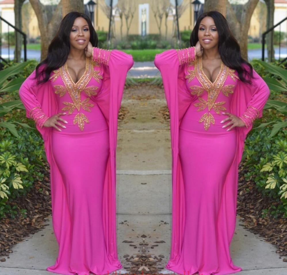 

Hot Sale Moroccan Kaftan Evening Dresses with Long Sleeves Deep V Neck Evening Dresses Gold Beads Arabic Dubai Prom Party Formal Gowns, Dark green