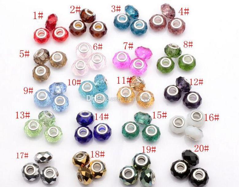 

100pcs European Style Faceted 20-color Crystal Glass Large Hole Spacer Beads For Jewelry Making Bracelet Necklace DIY Accessories