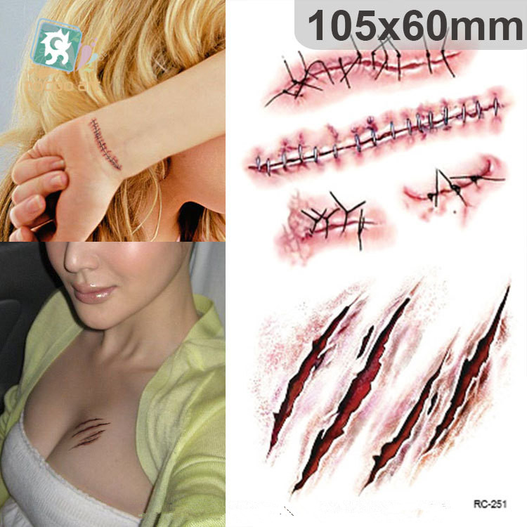 

Halloween tattoo stickers Simulation prank blood scar tattoos wound scar Halloween special effects makeup Body painting waterproof tattoos