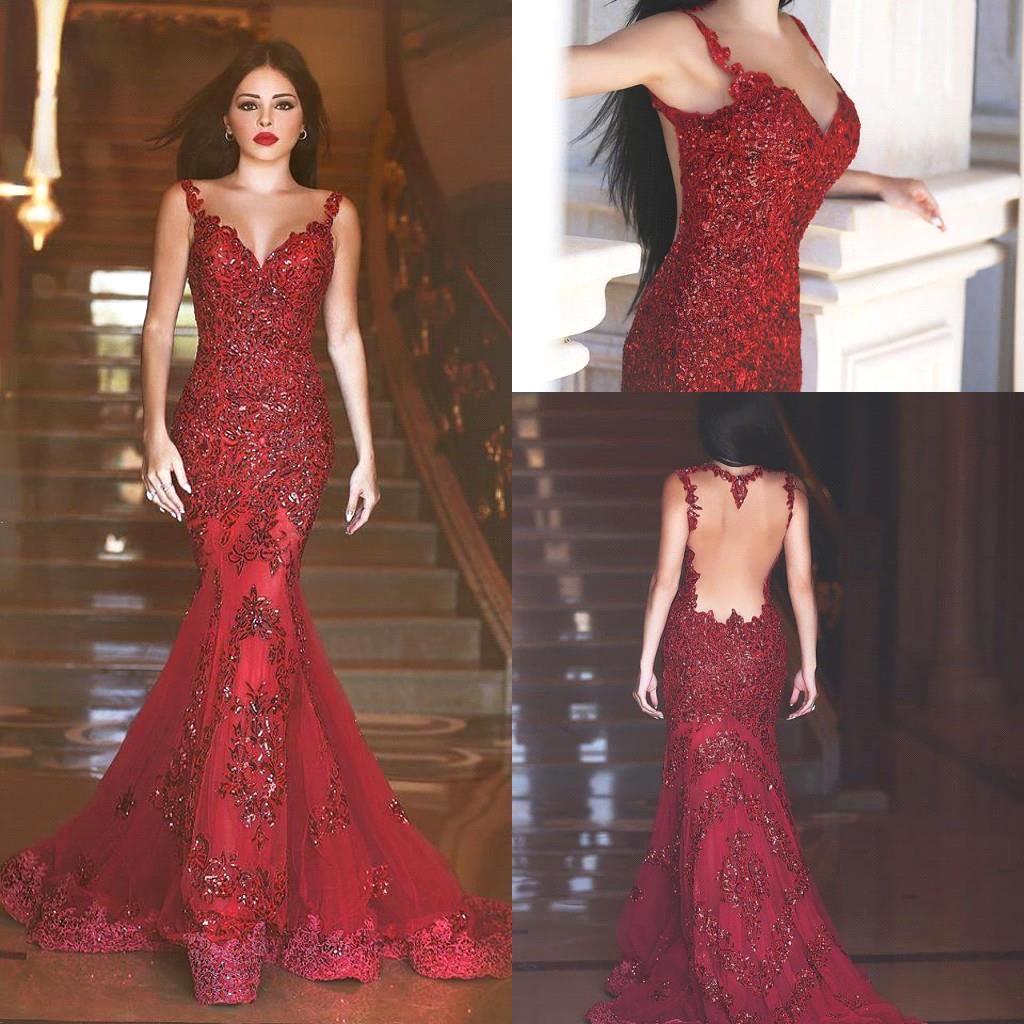 

New Arabic Backless Mermaid Evening Dresses Charming Long Prom Gowns Sequins Sweetheart Lace Applique Formal Cheap Evening Gowns, Water melon