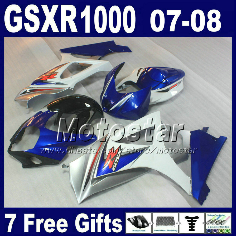 

fairing body kit for suzuki gsxr 1000 07 gsxr1000 08 k7 gsxr1000 2007 2008 white blue black fairings set hg16 seat cowl, Multi-color