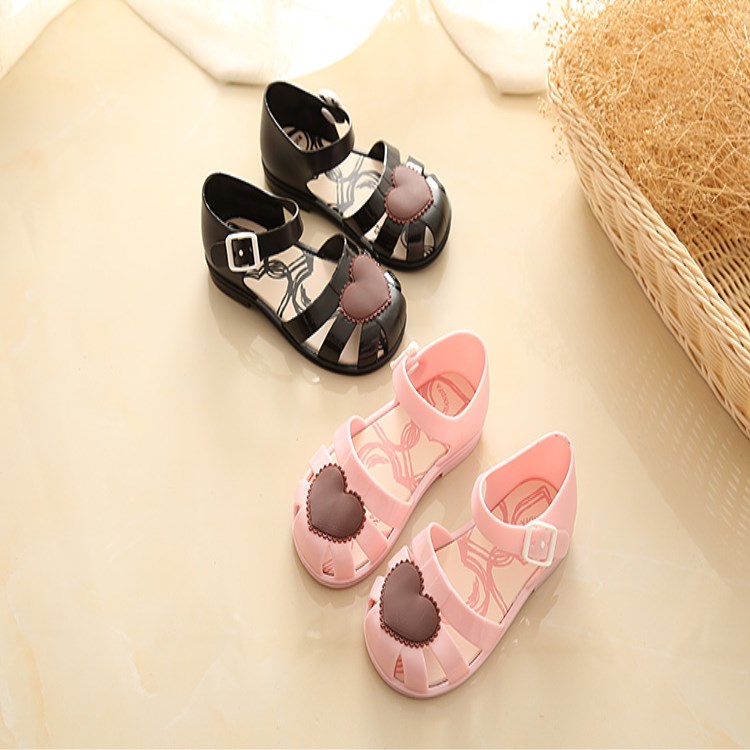 

New Children Girl Summer Mini Melissa Jelly Flower Flat Hollow Beach Baby Shoes Kid's Sandals, Black
