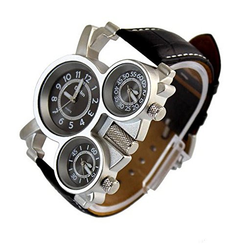 

TM Oulm Luxury Sport Military Quartz Dial Clock Multi Time Zone Mens Wrist Watch.PUPUG Quartz Wristwatch Men Women Watch, Black